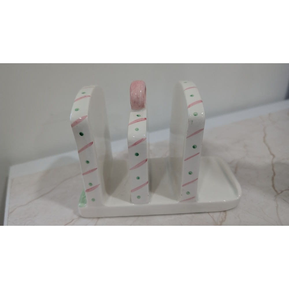 Vintage Ceramic Bunny Rabbit Toast Rack Letter Holder White Pink Easter Decor - Picture 2 of 6